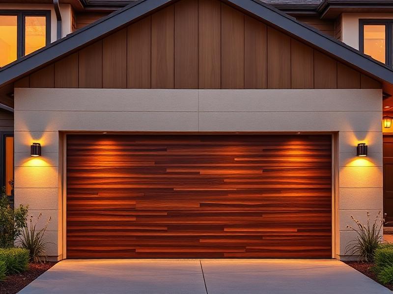 Modern wood grain garage door installation in Belmont CA